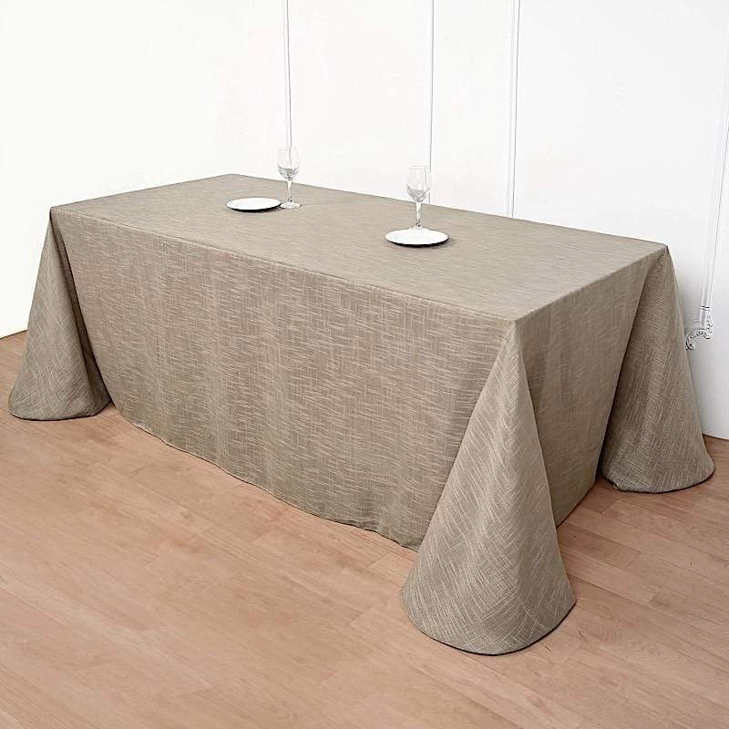 90x156 In Rectangular Premium Polyester Faux Burlap Tablecloth - Image 6