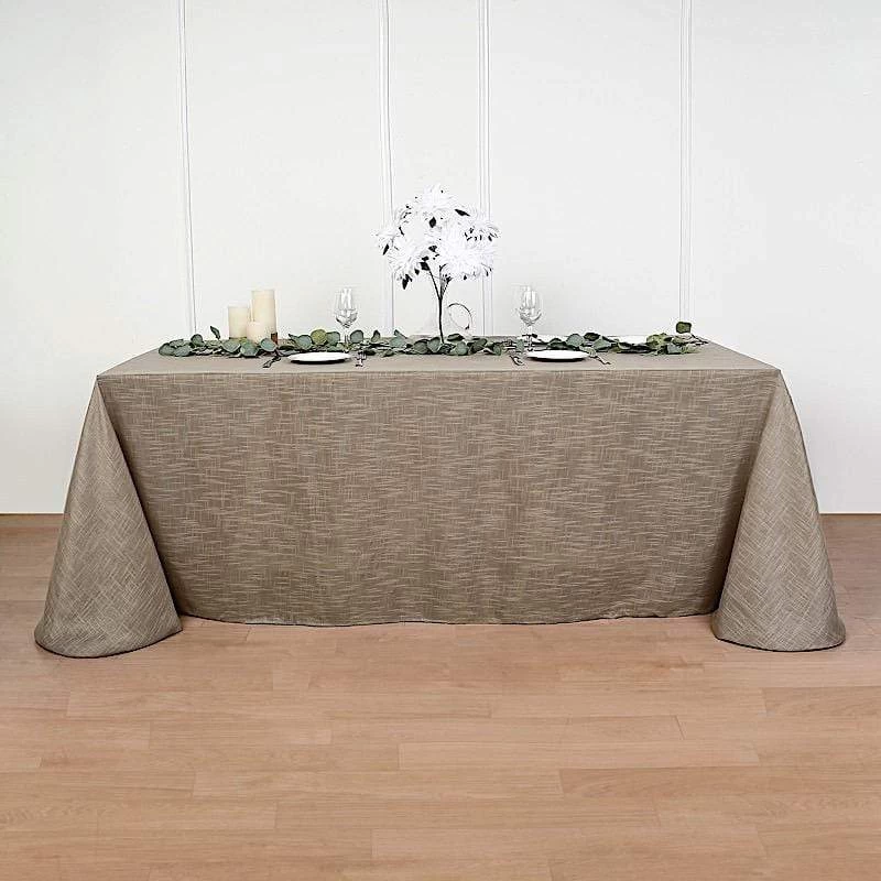 90x156 In Rectangular Premium Polyester Faux Burlap Tablecloth - Image 9