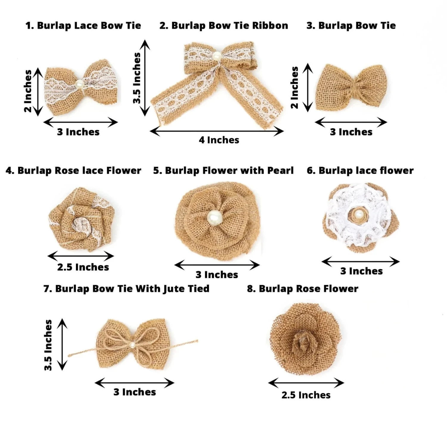 24 Natural Burlap Ribbons Assorted Pre Tied Bows And Flowers - Image 3