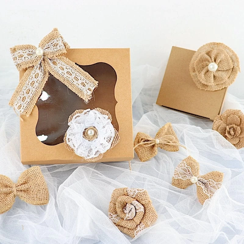 24 Natural Burlap Ribbons Assorted Pre Tied Bows And Flowers - Image 8