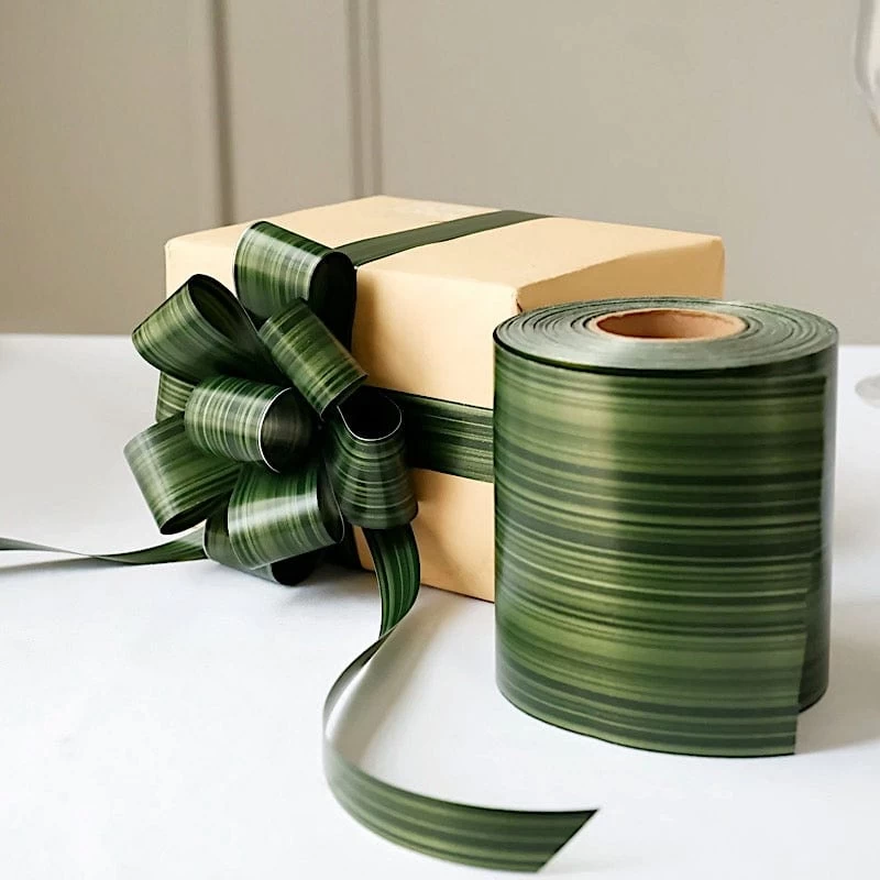 Green 50 Yards 4 In Satin Ribbon Roll With Two Sided Ti Leaf Pattern