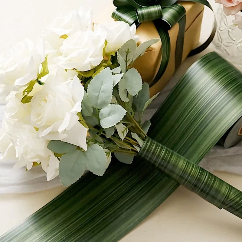 Green 50 Yards 4 In Satin Ribbon Roll With Two Sided Ti Leaf Pattern - Image 7