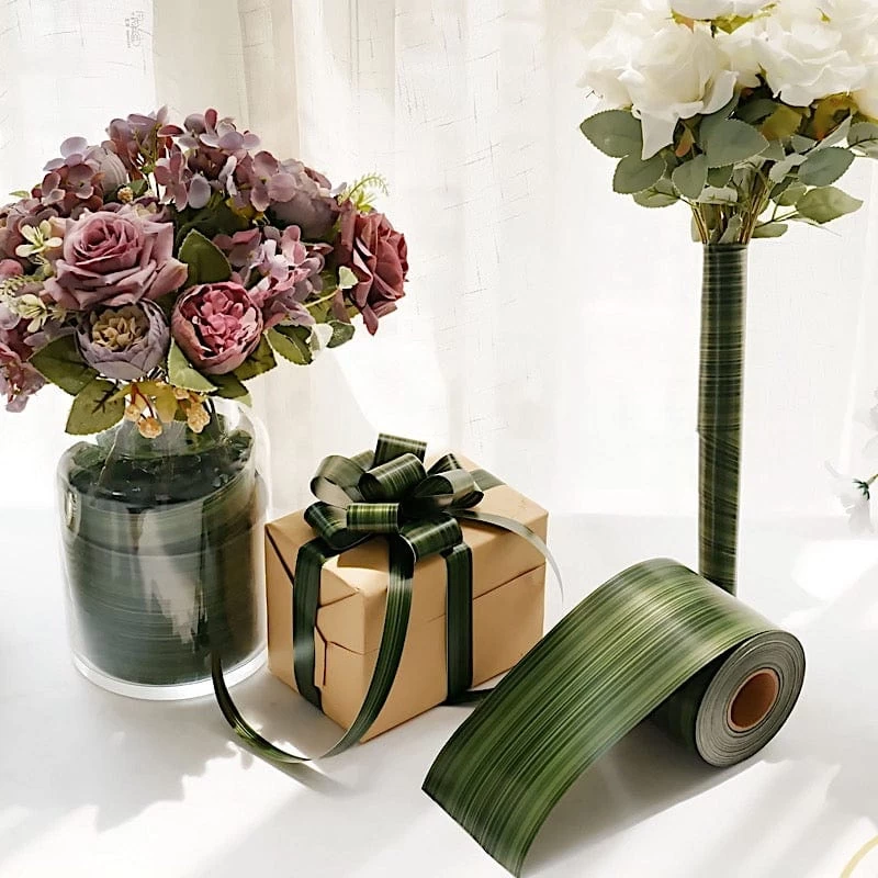 Green 50 Yards 4 In Satin Ribbon Roll With Two Sided Ti Leaf Pattern - Image 2