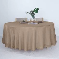 108 In Round Premium Polyester Faux Burlap Tablecloth