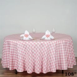 108 Inch Round Gingham Checkered Polyester Tablecloth