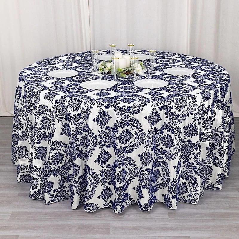 120 In Damask Taffeta Round Tablecloth With Velvet Flocking - Image 2