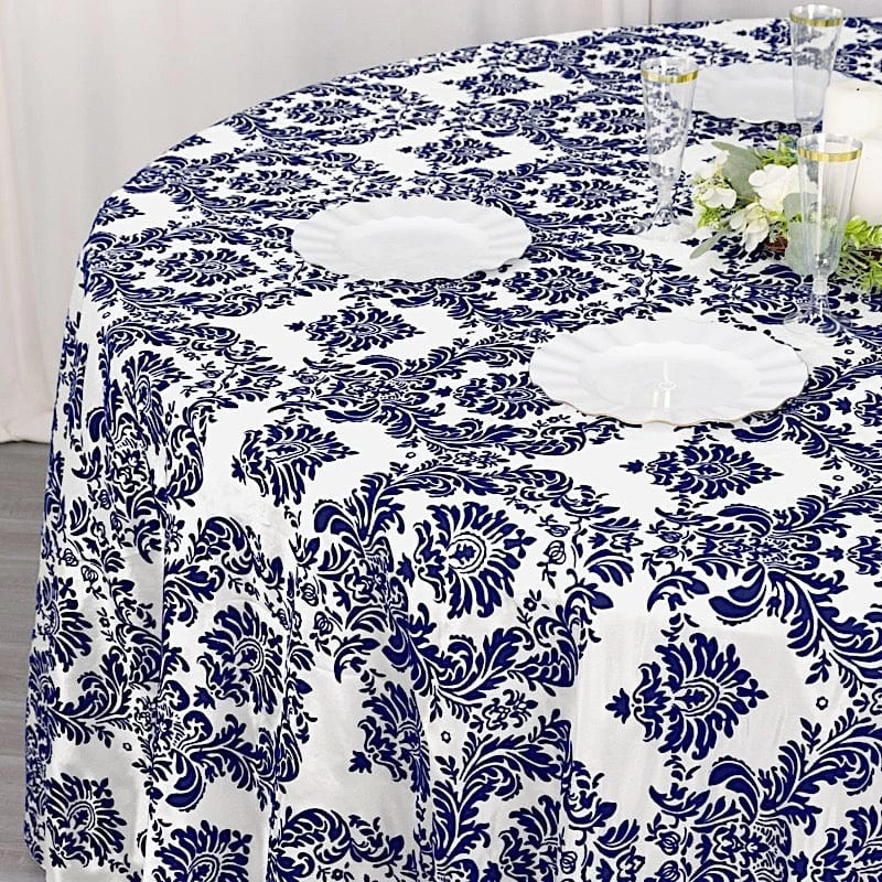 120 In Damask Taffeta Round Tablecloth With Velvet Flocking - Image 6