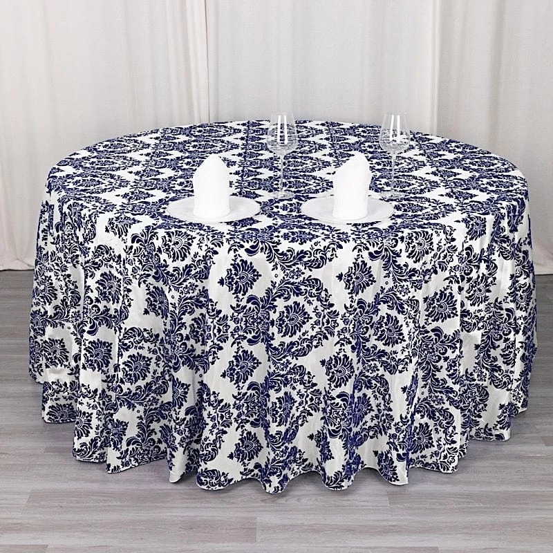 120 In Damask Taffeta Round Tablecloth With Velvet Flocking - Image 5
