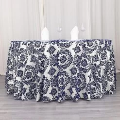 120 In Damask Taffeta Round Tablecloth With Velvet Flocking
