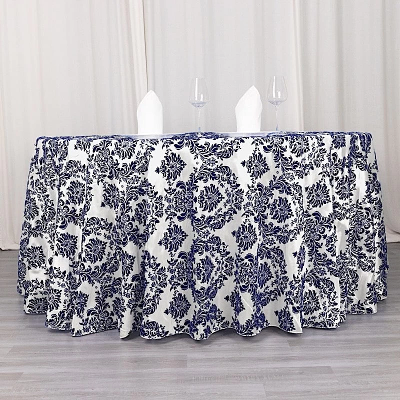120 In Damask Taffeta Round Tablecloth With Velvet Flocking