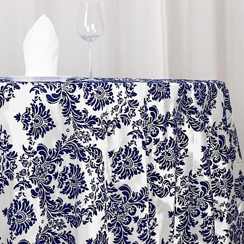 120 In Damask Taffeta Round Tablecloth With Velvet Flocking - Image 4