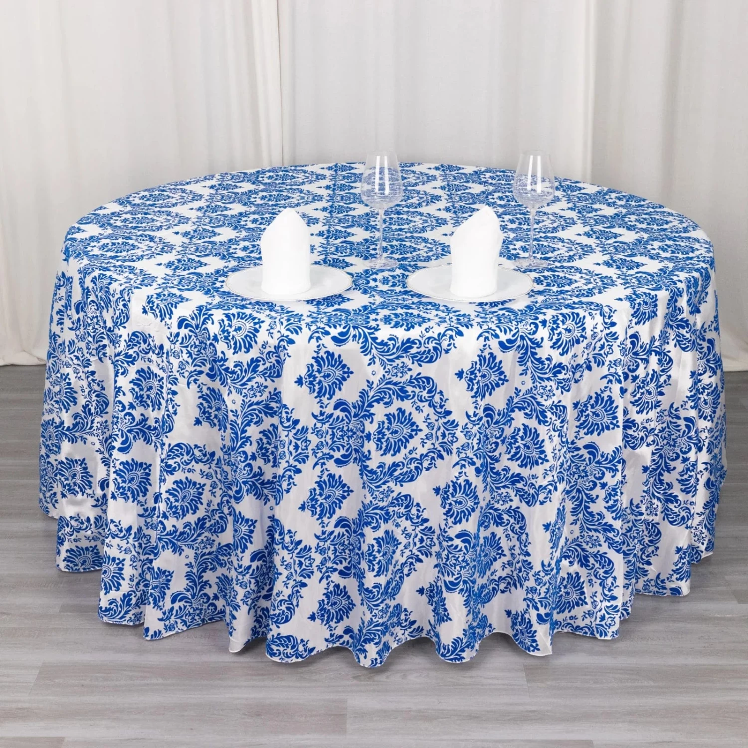 120 In Damask Taffeta Round Tablecloth With Velvet Flocking - Image 17
