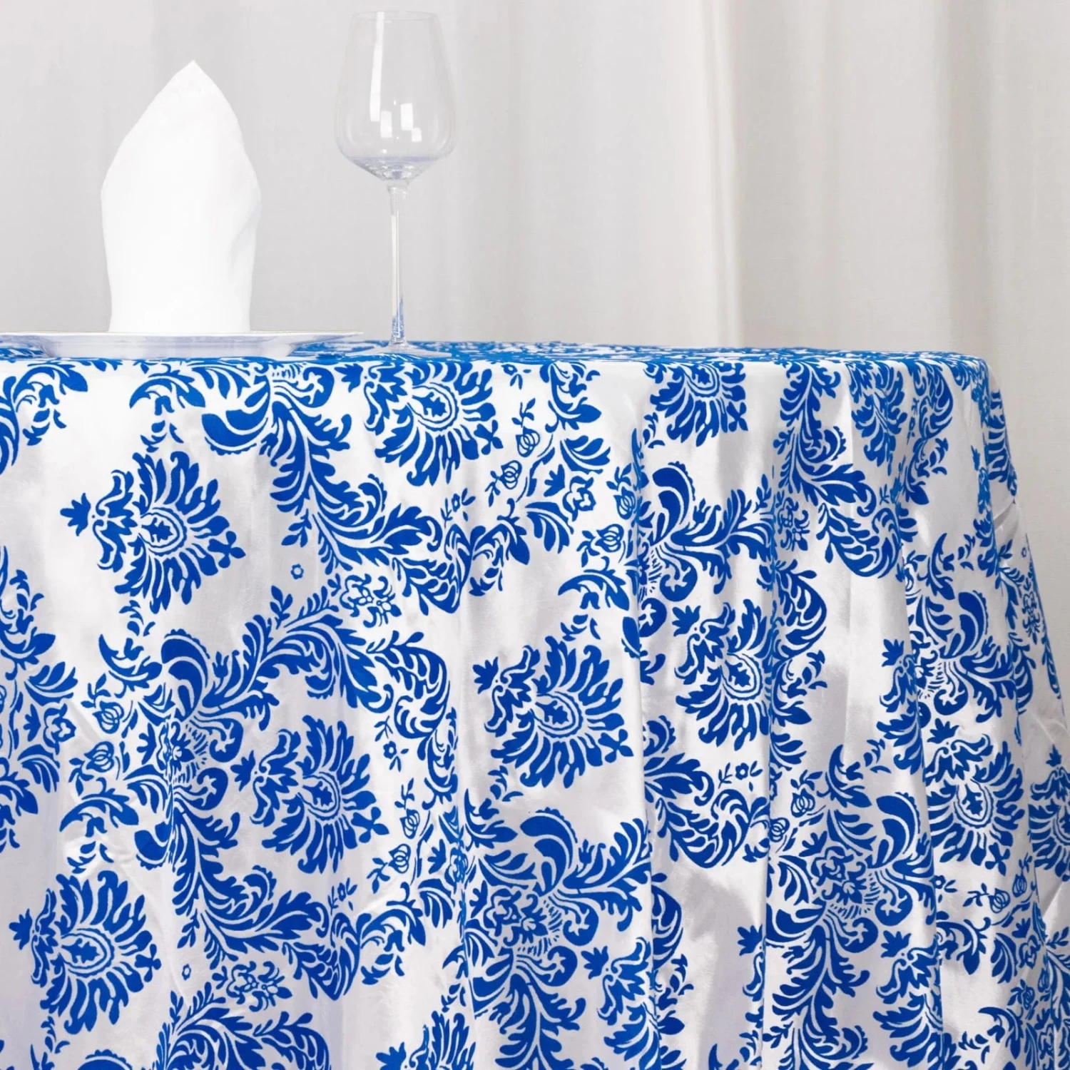 120 In Damask Taffeta Round Tablecloth With Velvet Flocking - Image 18