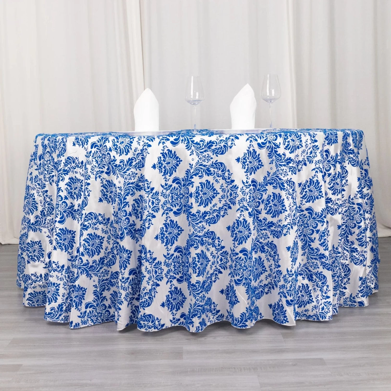 120 In Damask Taffeta Round Tablecloth With Velvet Flocking - Image 13