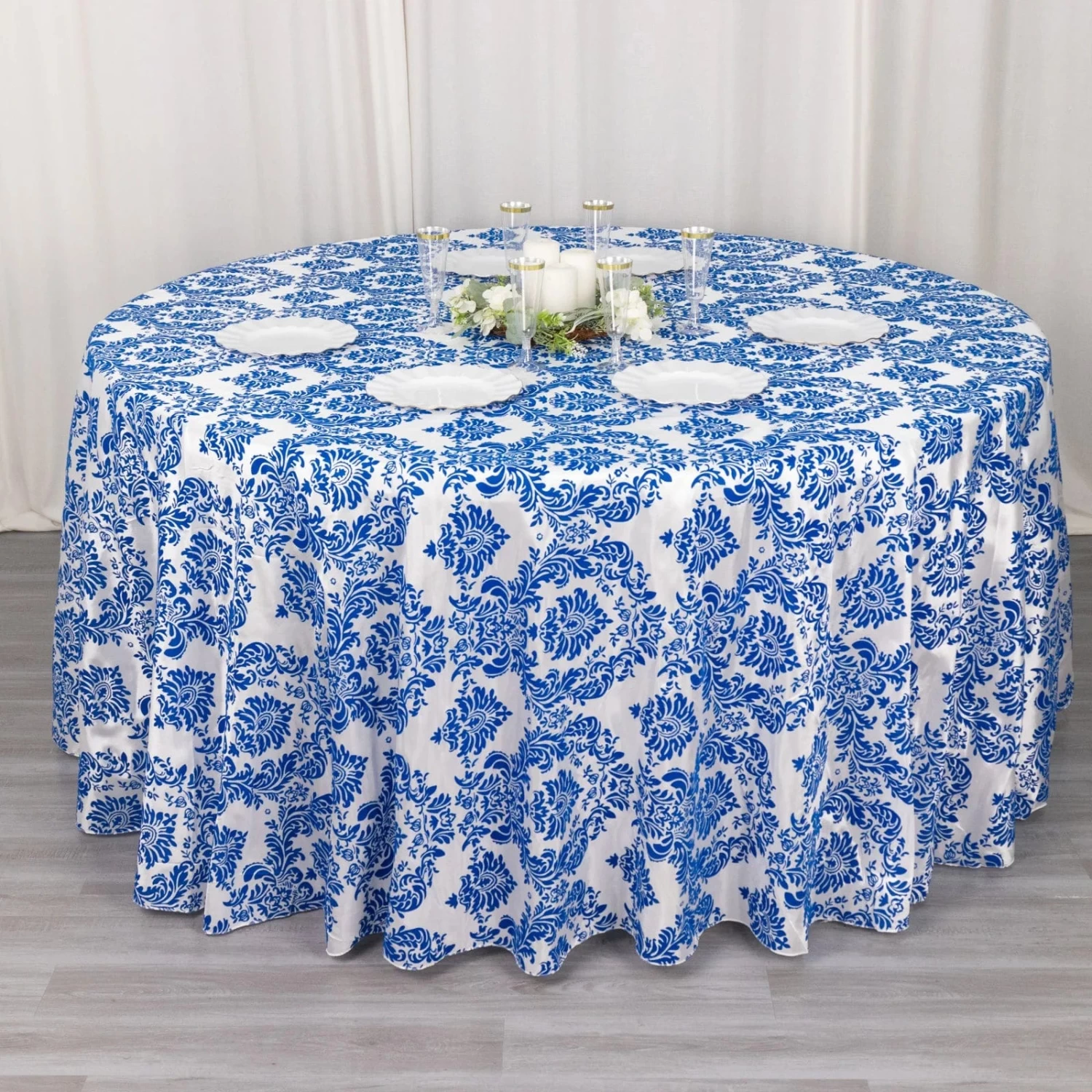 120 In Damask Taffeta Round Tablecloth With Velvet Flocking - Image 12