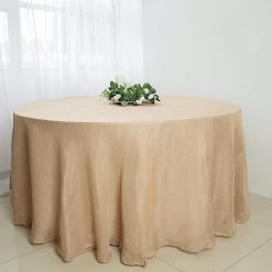 120 In Round Premium Polyester Faux Burlap Tablecloth