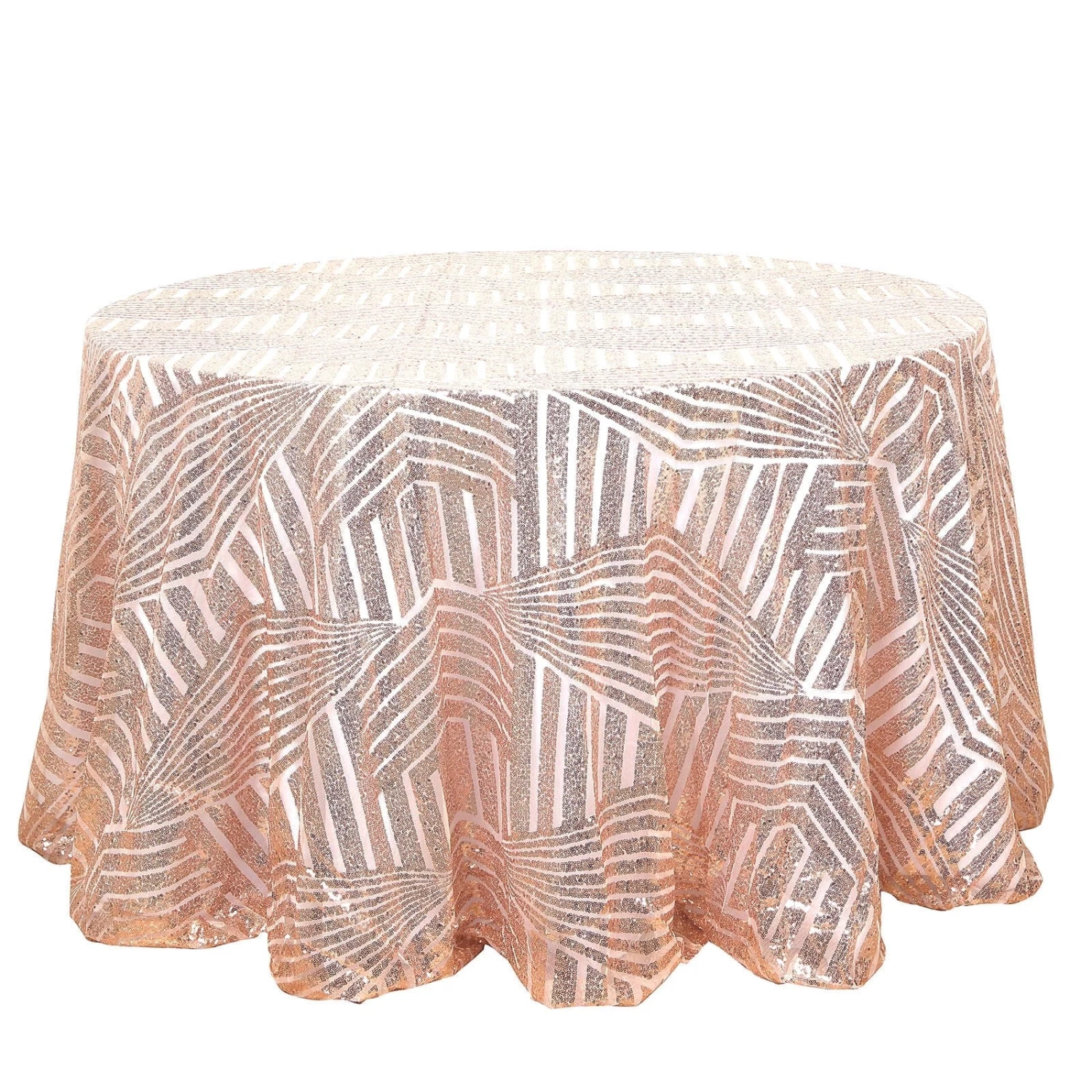 120 In Sequined Geometric Design Tulle Round Tablecloth - Image 3
