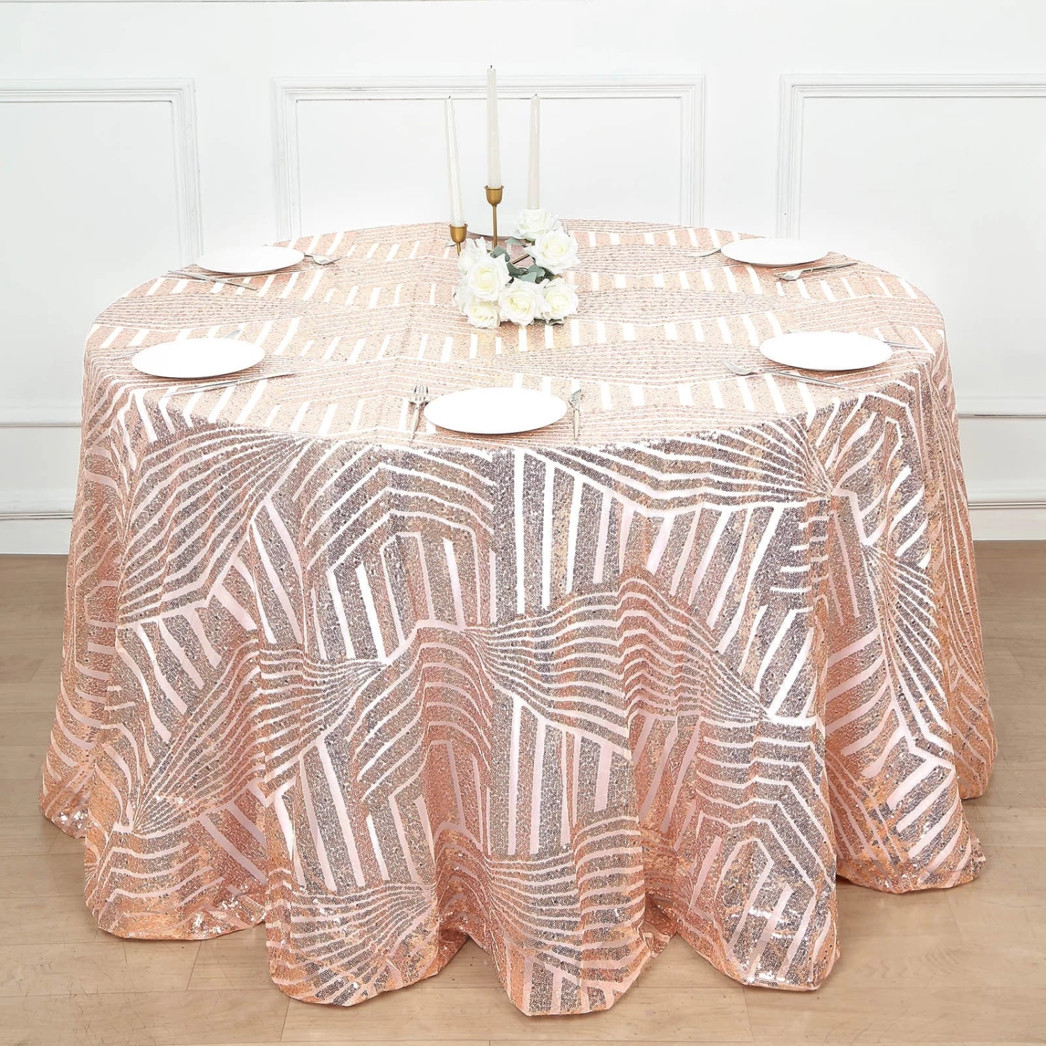 120 In Sequined Geometric Design Tulle Round Tablecloth - Image 2
