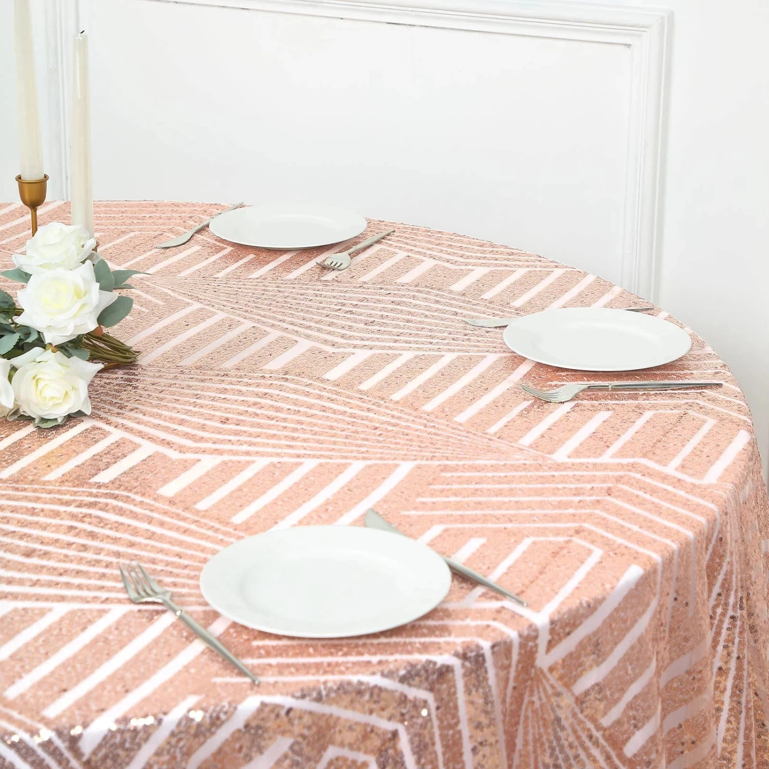 120 In Sequined Geometric Design Tulle Round Tablecloth - Image 7