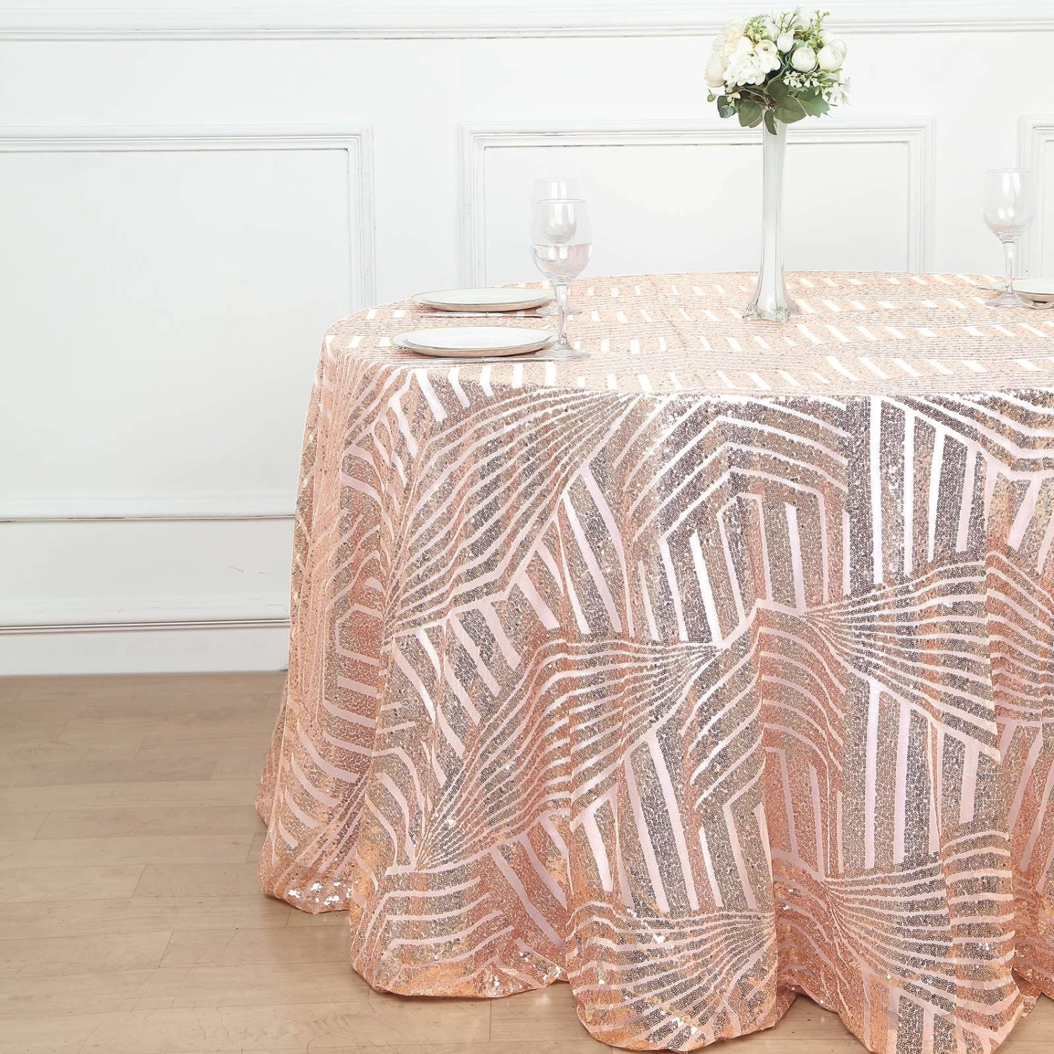 120 In Sequined Geometric Design Tulle Round Tablecloth - Image 4