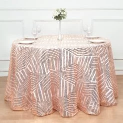 120 In Sequined Geometric Design Tulle Round Tablecloth