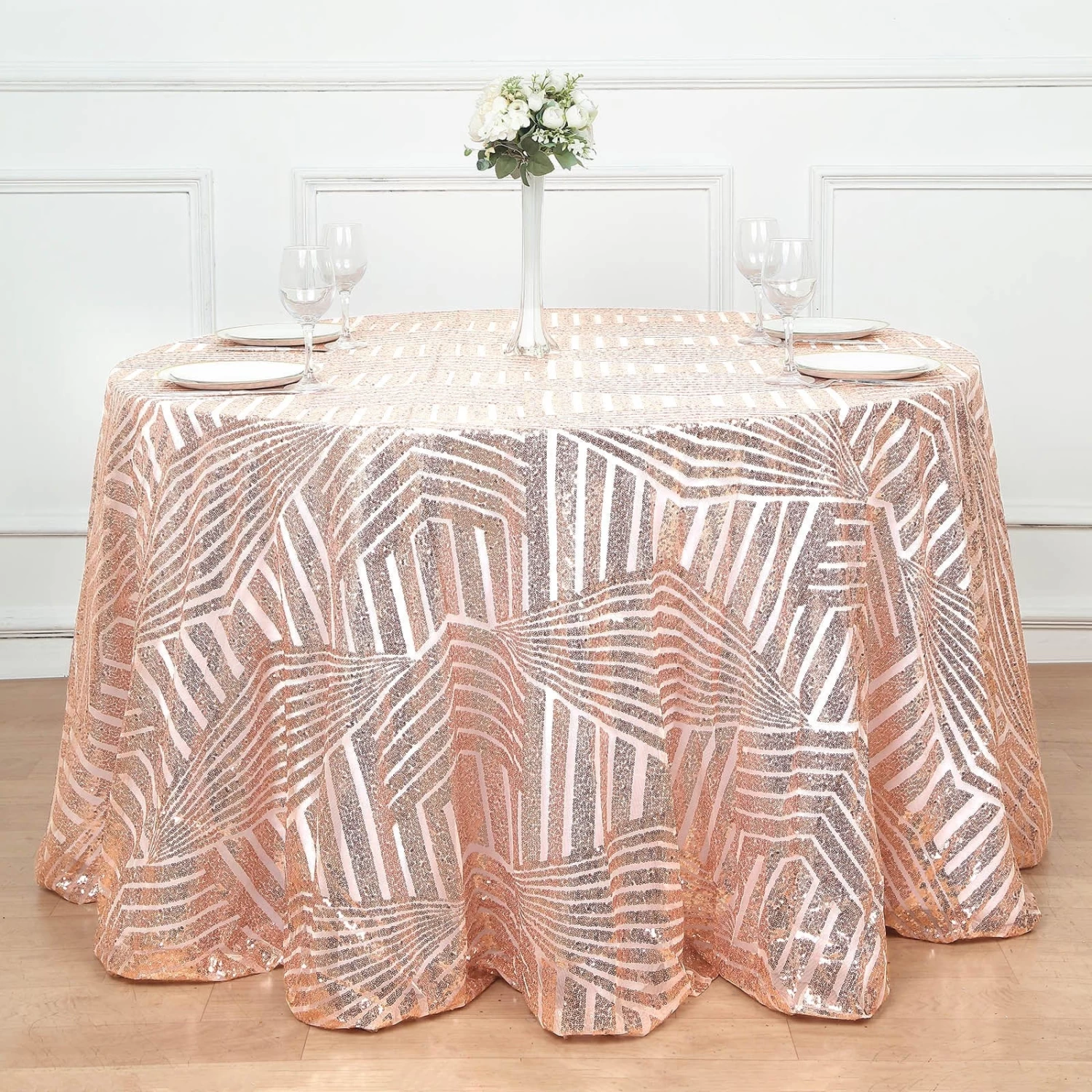 120 In Sequined Geometric Design Tulle Round Tablecloth