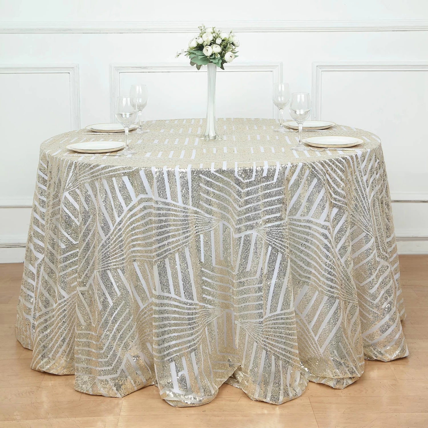 120 In Sequined Geometric Design Tulle Round Tablecloth - Image 10