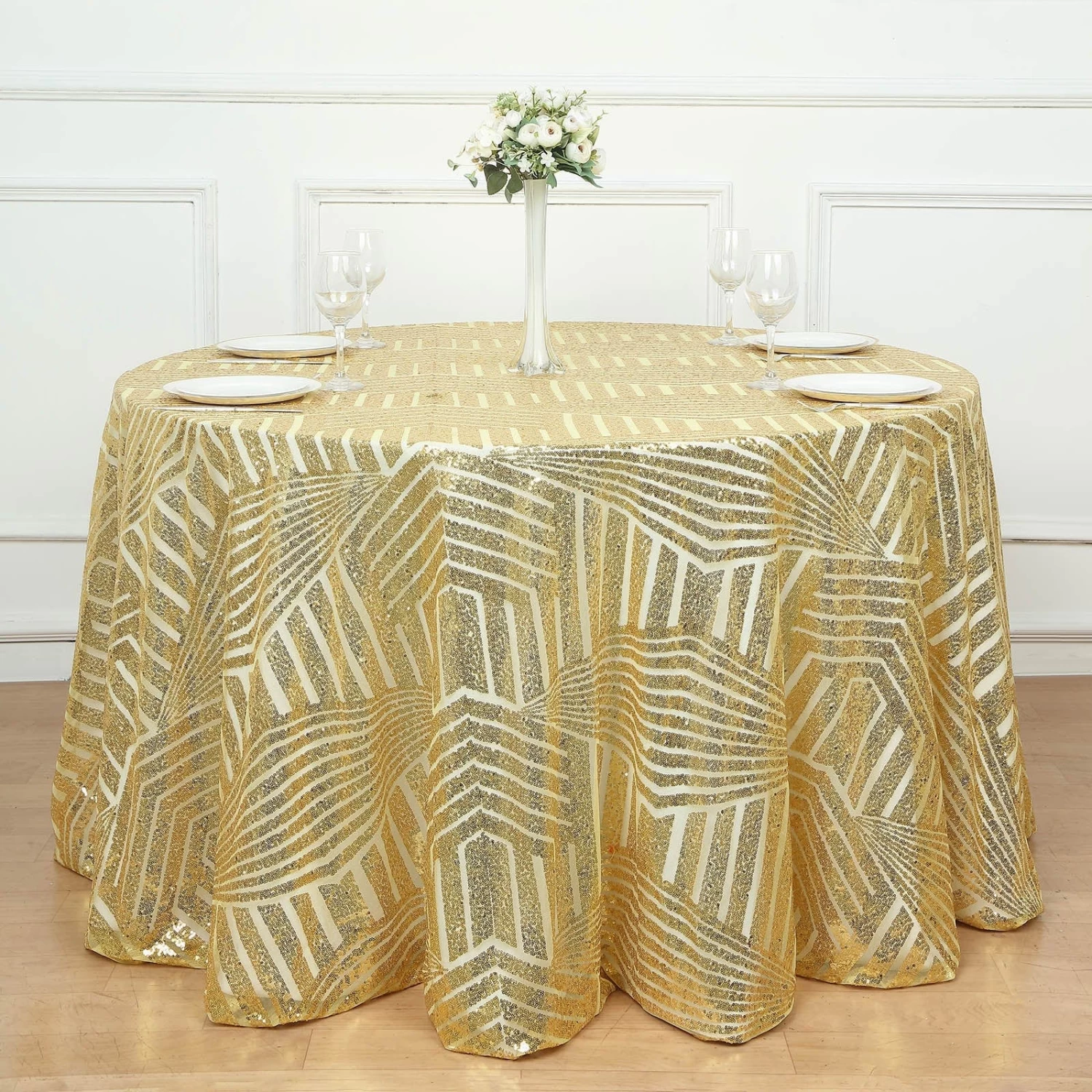 120 In Sequined Geometric Design Tulle Round Tablecloth - Image 19