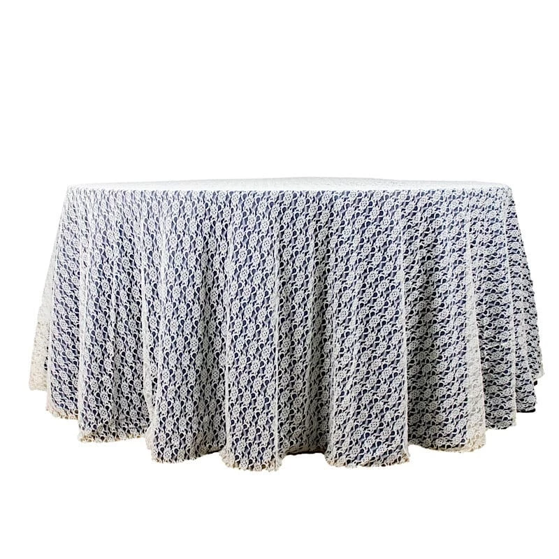 120 Inch Polyester Round Tablecloth With Floral Lace - Image 6