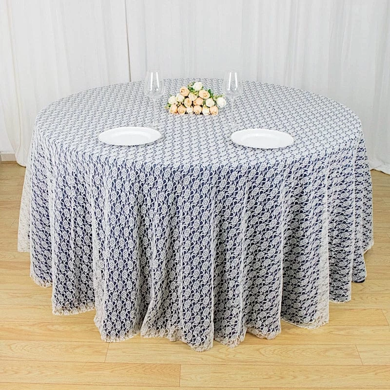 120 Inch Polyester Round Tablecloth With Floral Lace - Image 5