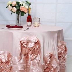 120" Round Large Raised Roses Lamour Satin Tablecloth