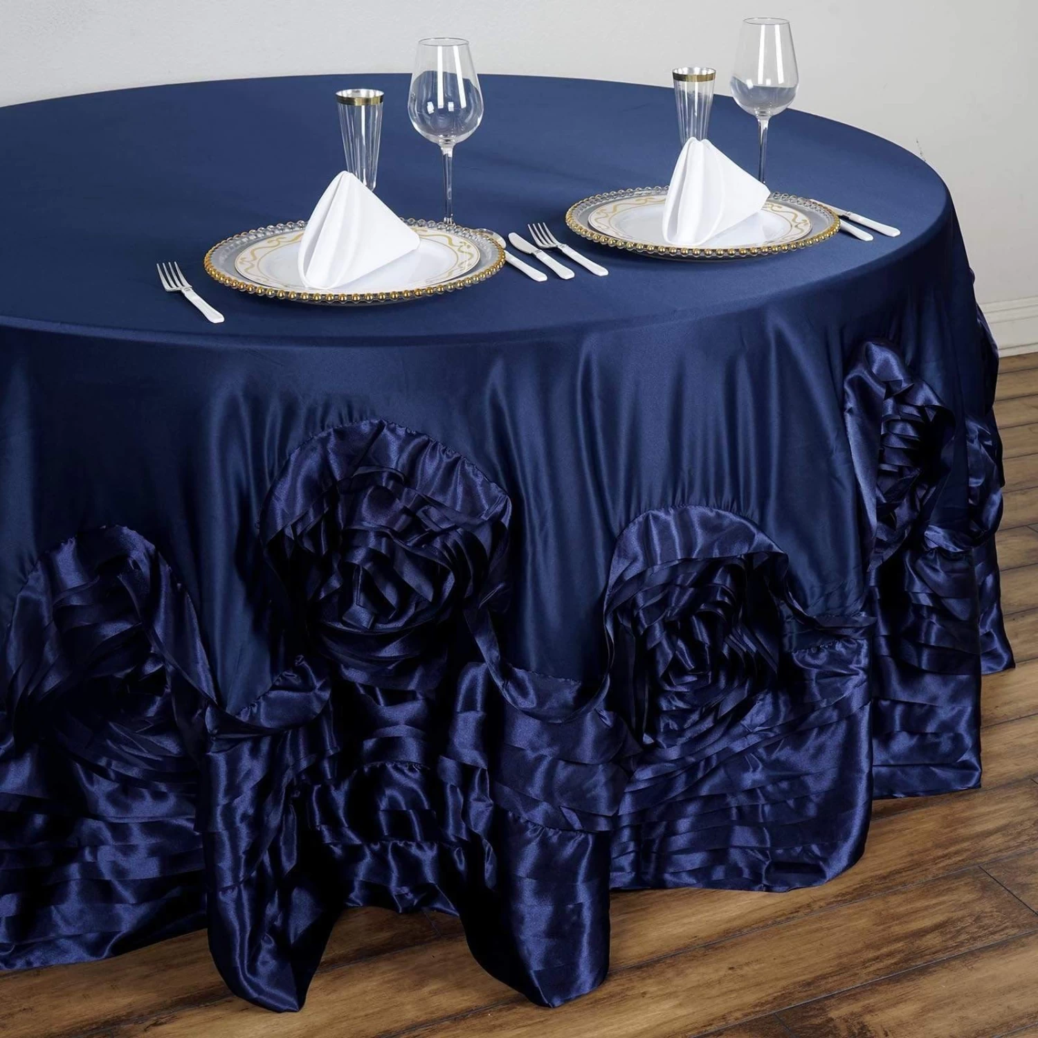 120" Round Large Raised Roses Lamour Satin Tablecloth - Image 14