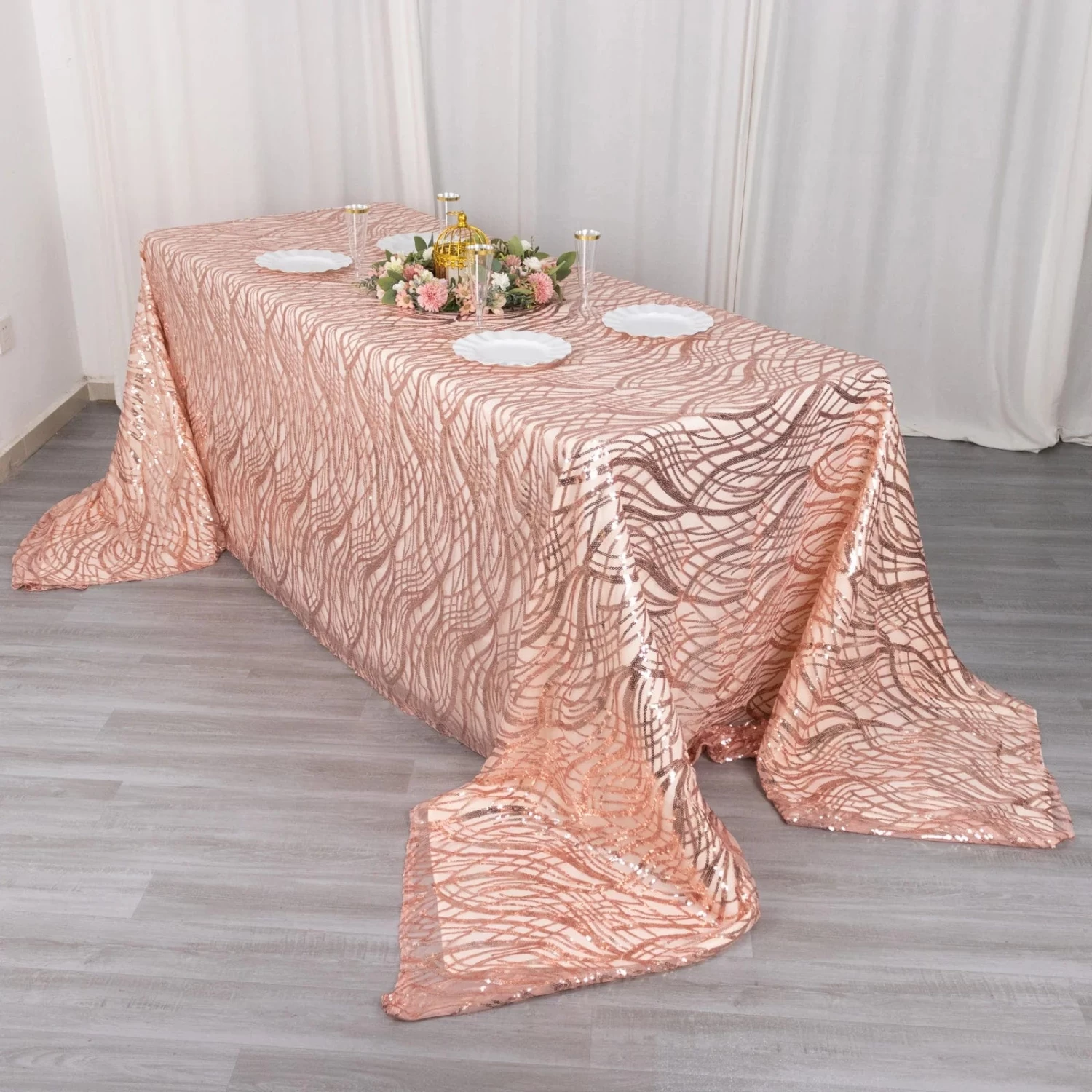 90x156 In Wavy Sequined Mesh Rectangle Tablecloth - Image 2