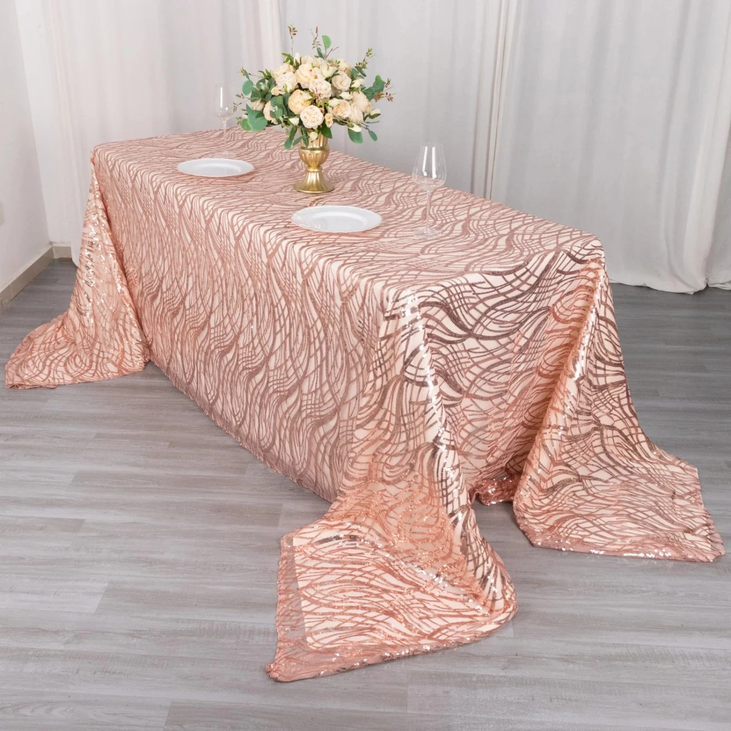 90x156 In Wavy Sequined Mesh Rectangle Tablecloth - Image 5
