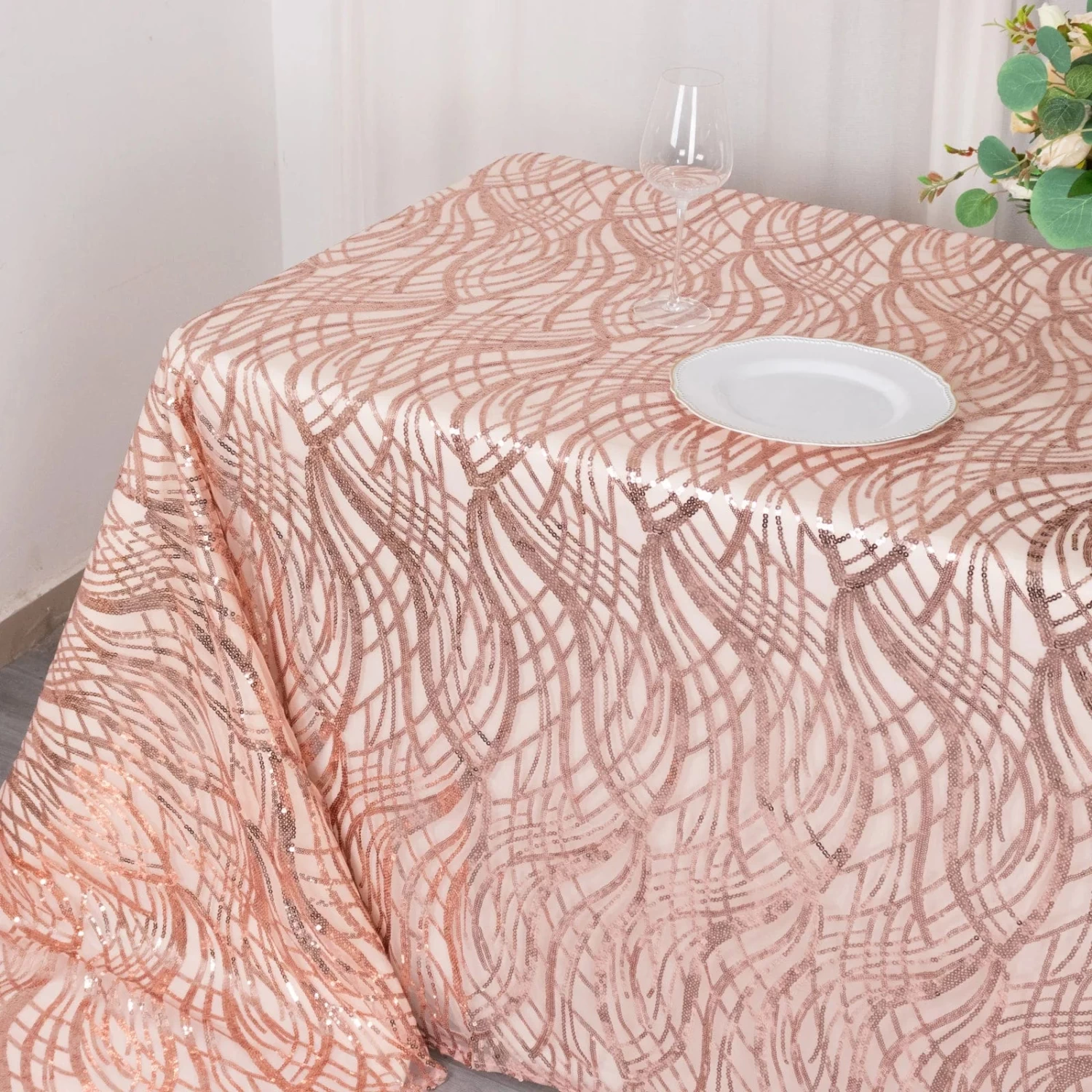90x156 In Wavy Sequined Mesh Rectangle Tablecloth - Image 8