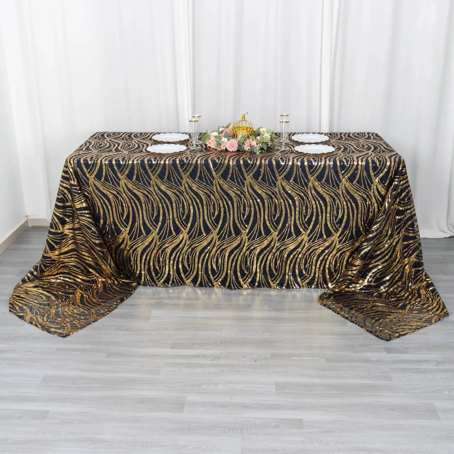 90x156 In Wavy Sequined Mesh Rectangle Tablecloth - Image 13