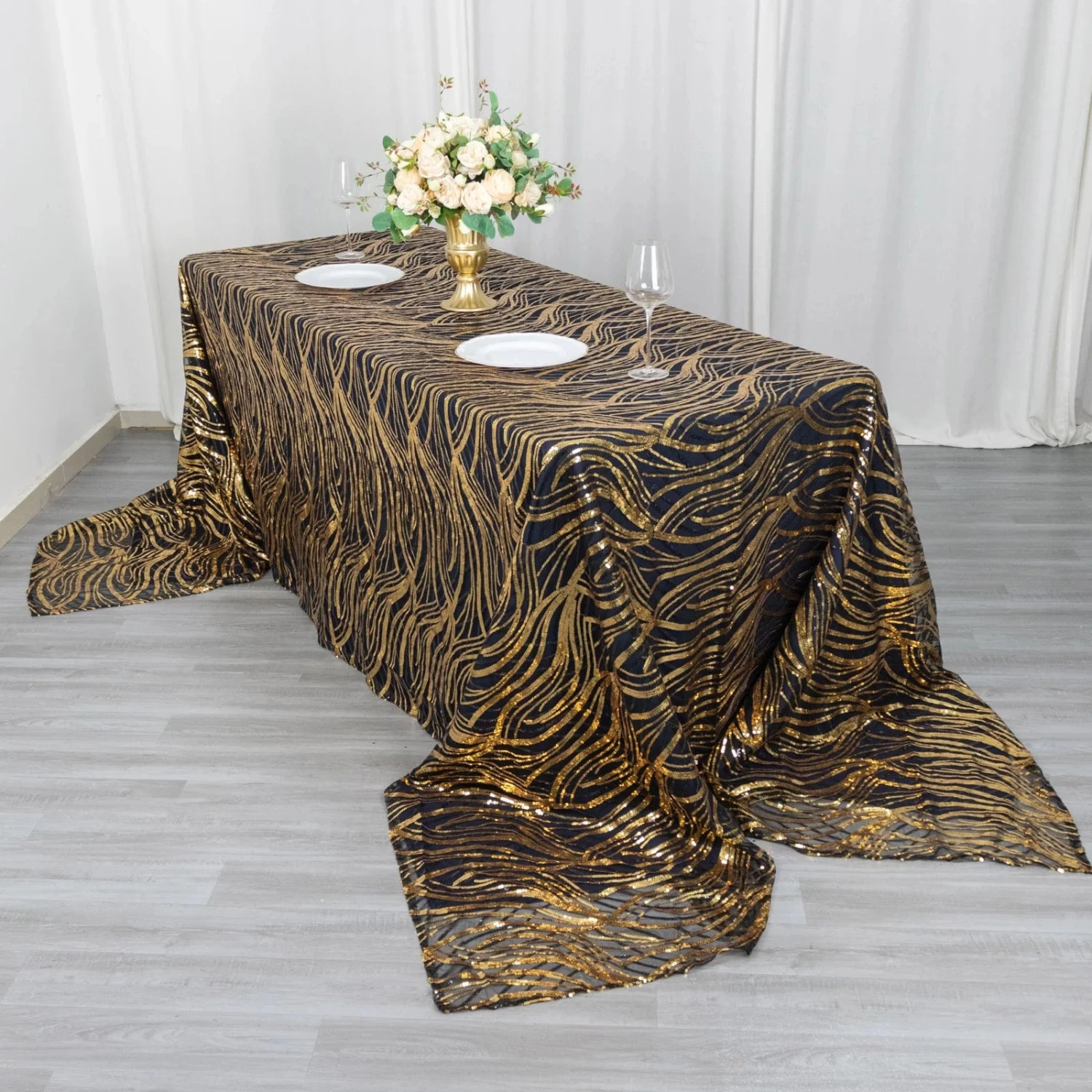 90x156 In Wavy Sequined Mesh Rectangle Tablecloth - Image 12
