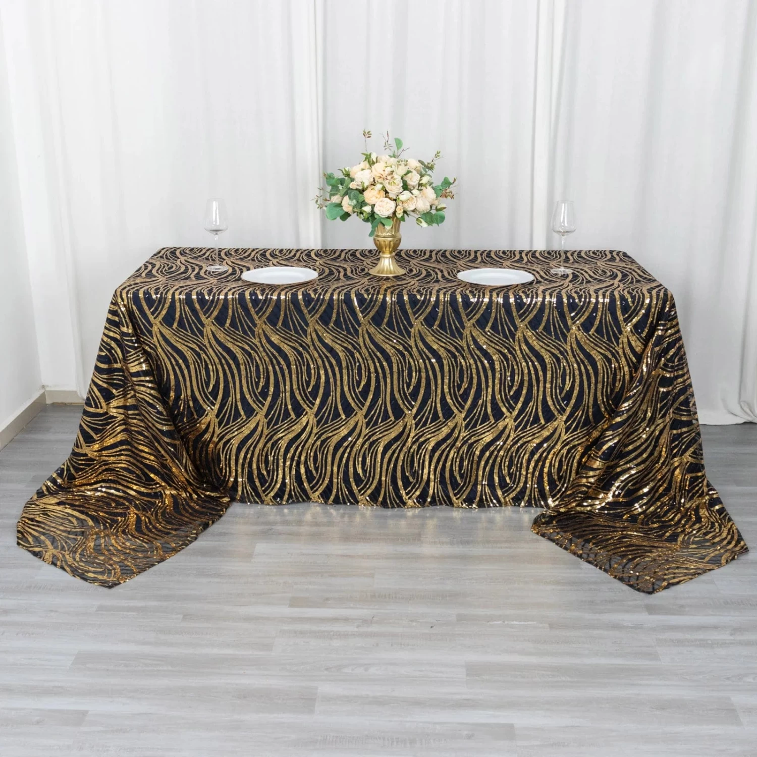 90x156 In Wavy Sequined Mesh Rectangle Tablecloth - Image 11
