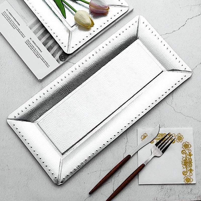 10 Rectangular Paper 16 In Long Serving Trays With Beaded Rim Design