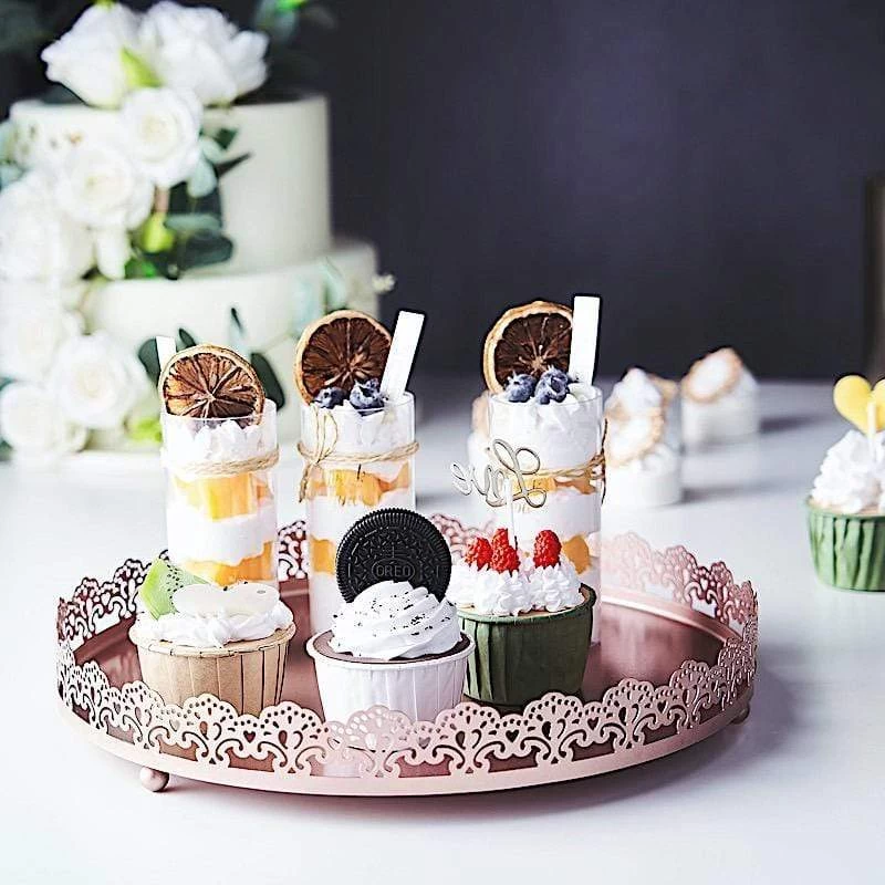 12 In Round Serving Trays With Decorative Embossed Rim - Image 2