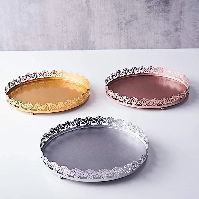 12 In Round Serving Trays With Decorative Embossed Rim - Image 11