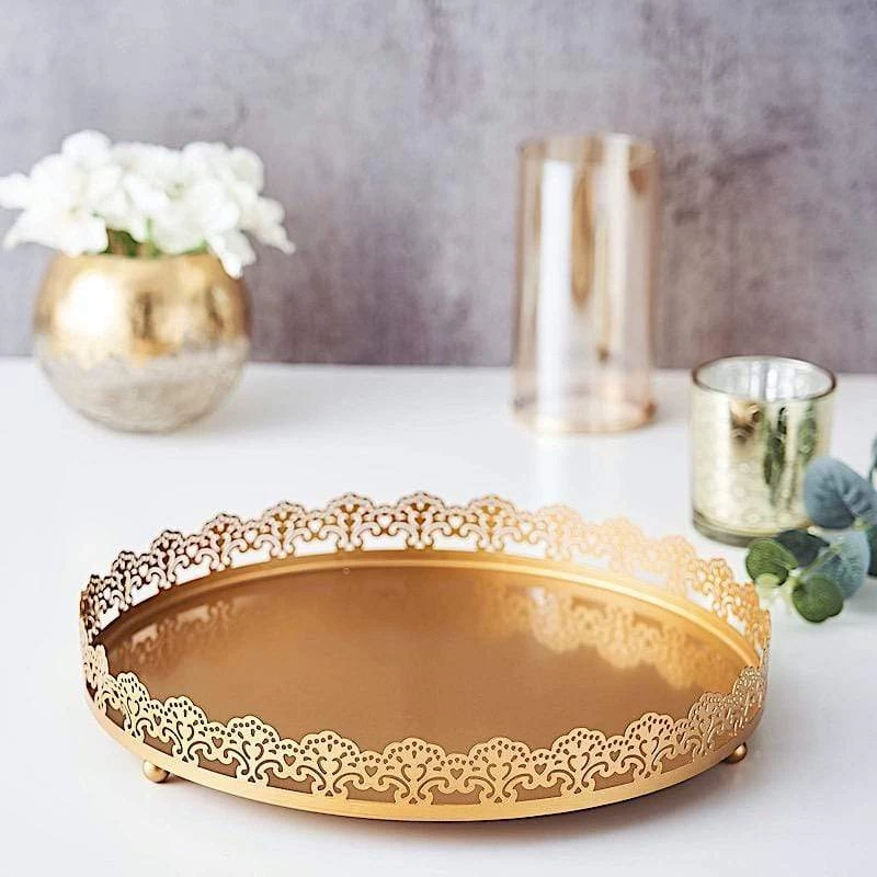 12 In Round Serving Trays With Decorative Embossed Rim - Image 13