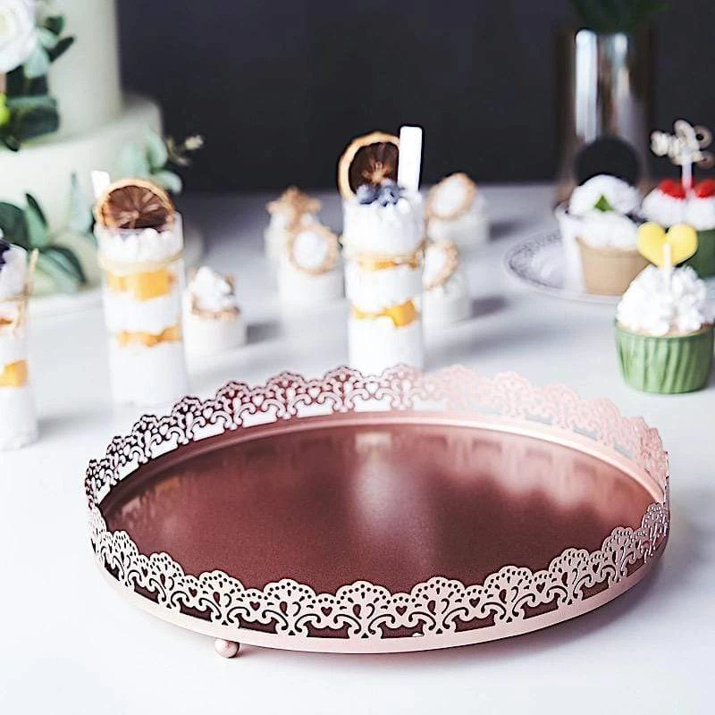 12 In Round Serving Trays With Decorative Embossed Rim