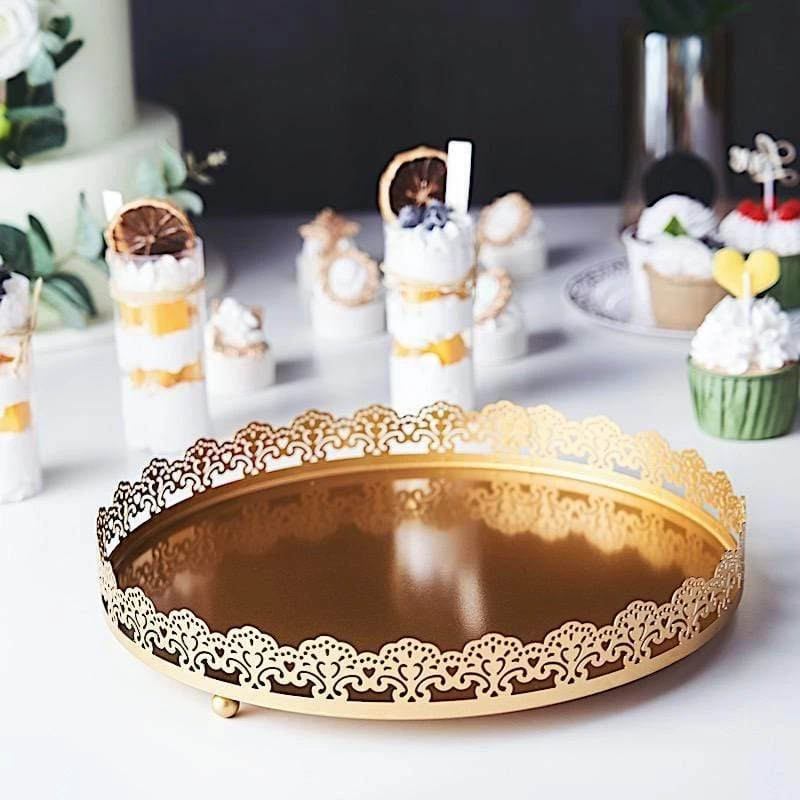 12 In Round Serving Trays With Decorative Embossed Rim - Image 9