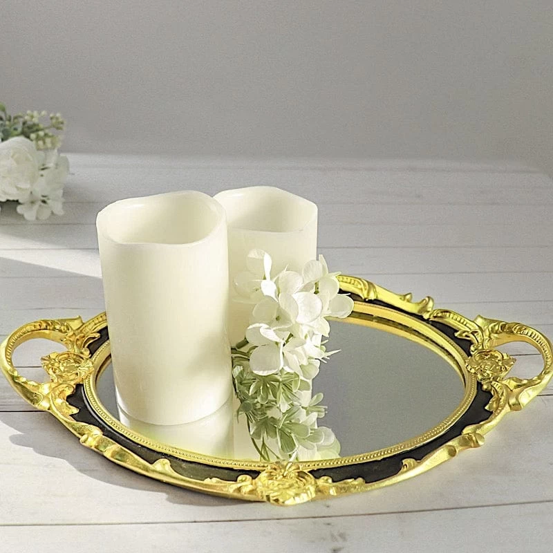 14x10 In Metallic Oval Mirror Serving Tray With Handles - Image 8