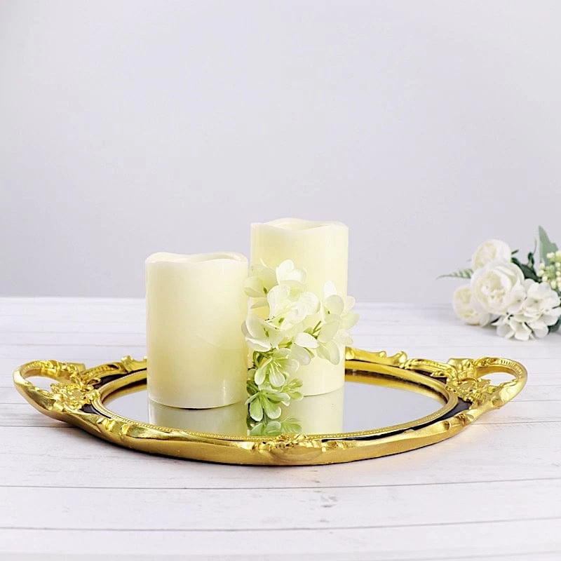 14x10 In Metallic Oval Mirror Serving Tray With Handles - Image 12