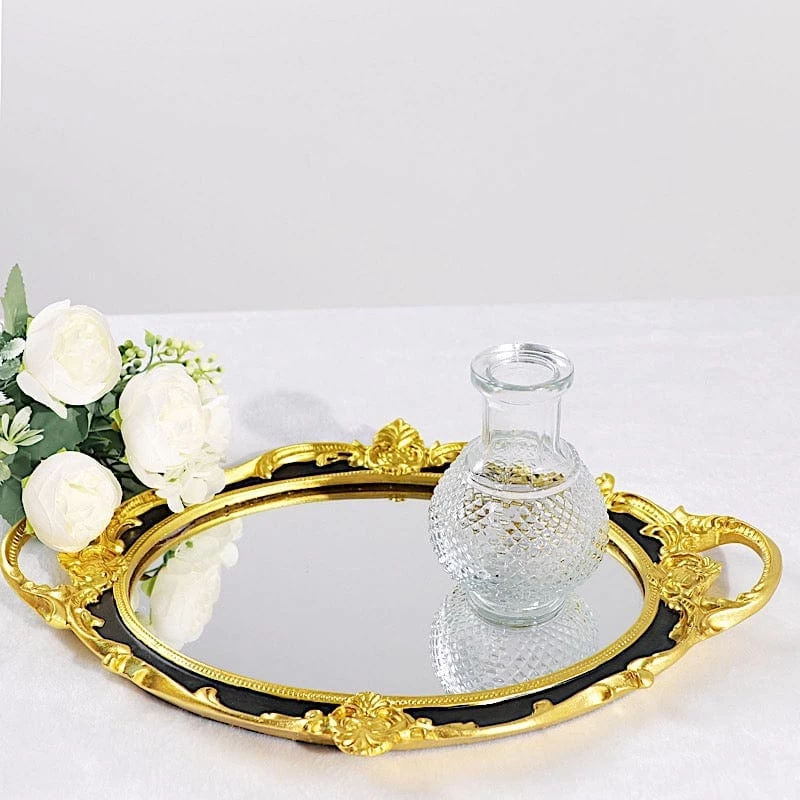 14x10 In Metallic Oval Mirror Serving Tray With Handles - Image 14