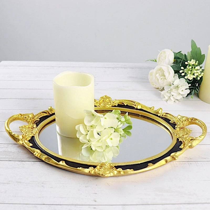 14x10 In Metallic Oval Mirror Serving Tray With Handles - Image 16