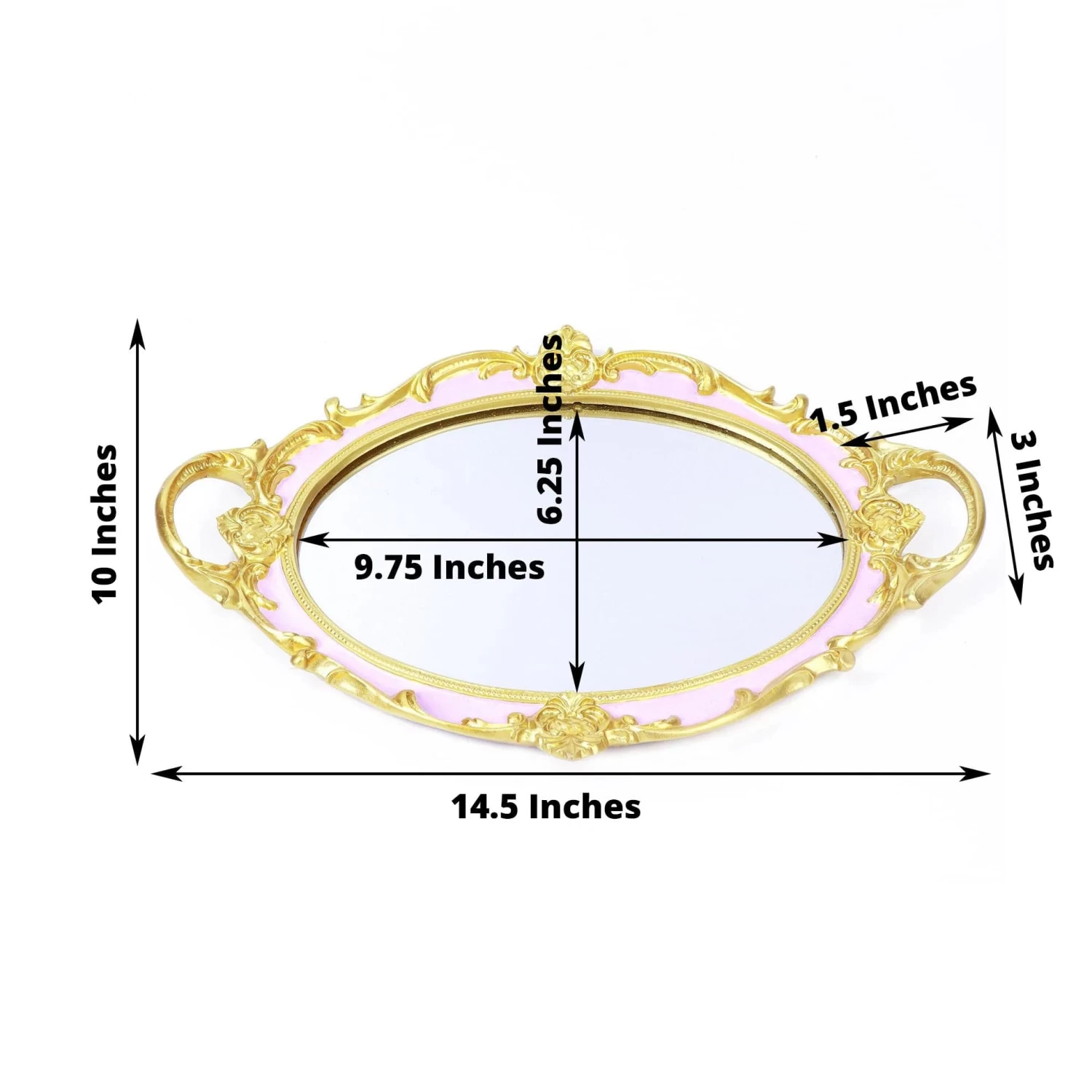 14x10 In Metallic Oval Mirror Serving Tray With Handles - Image 20