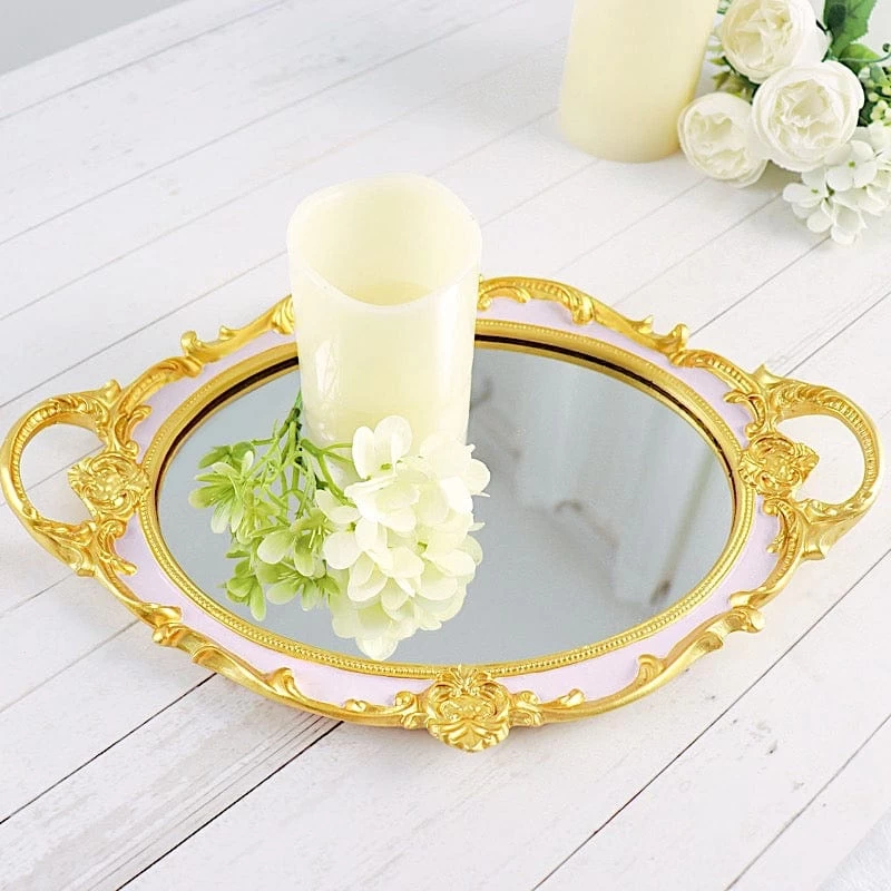 14x10 In Metallic Oval Mirror Serving Tray With Handles - Image 5